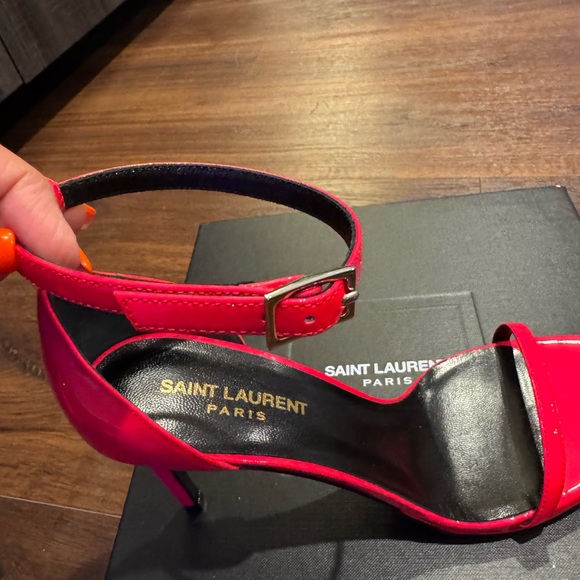 Saint Laurent NWT Vitello Vernice in Hot Pink Strappy ankle strap Heel Sandals. - Picture 9 of 14